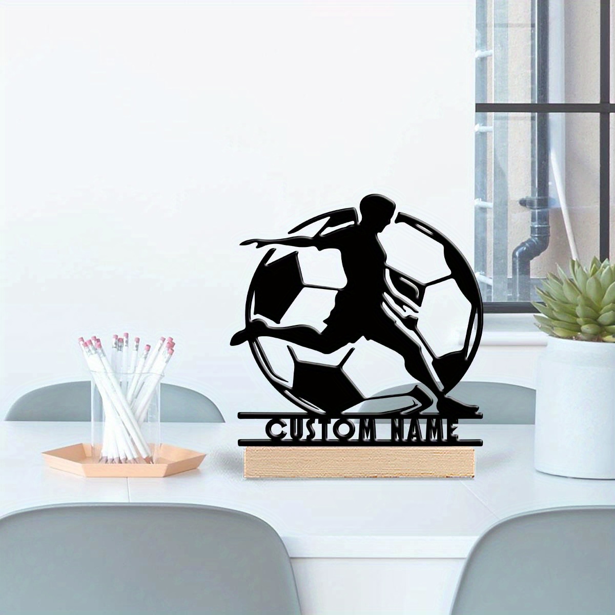 

Custom Name Football Player Metal Art - Personalized Wooden Base Desk Decor, Sports Fans, Ideal Gift For Birthdays, Weddings & Holidays, Christmas Decor