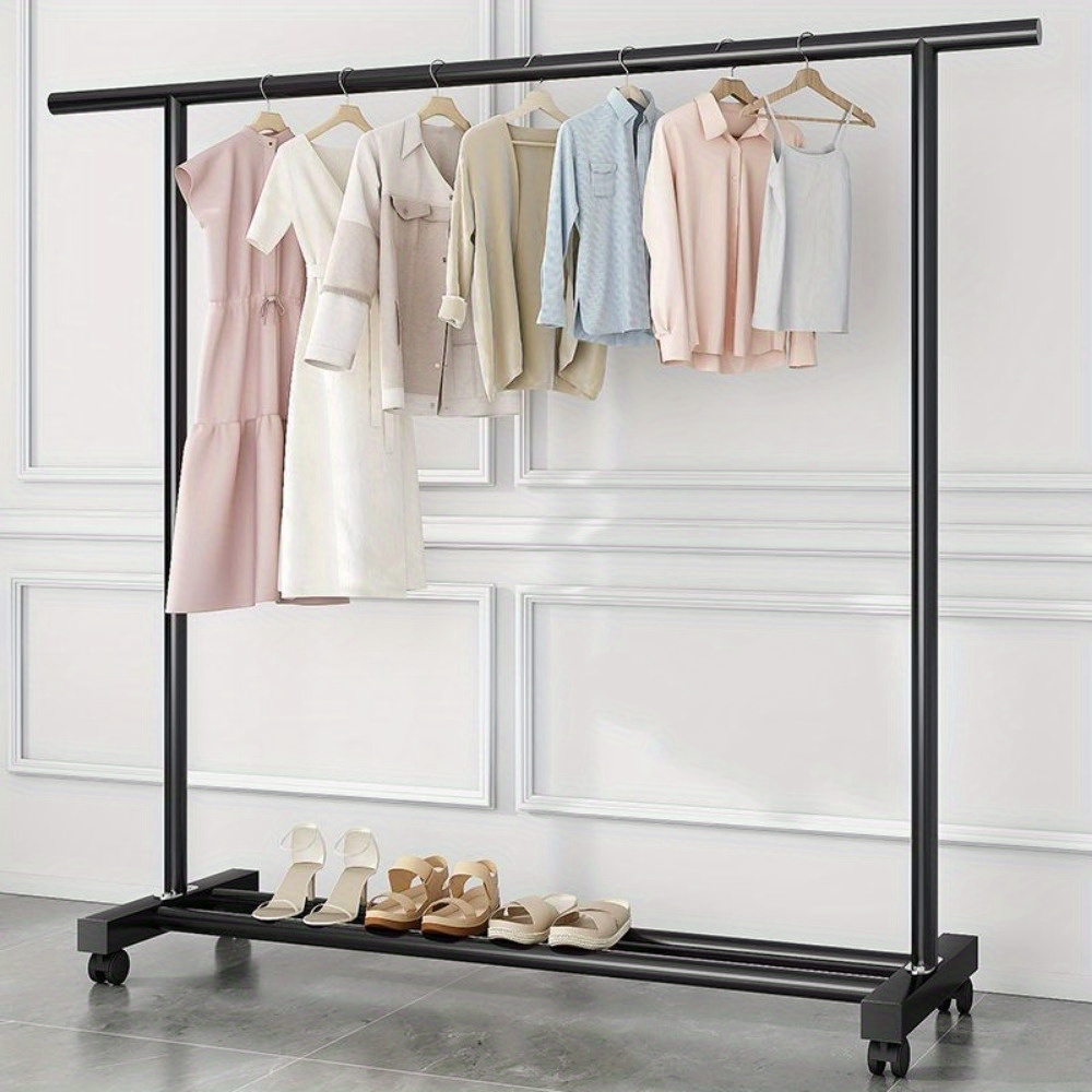 

1pc Metal Clothing Rack, Bottom, Double Rod Garment Organizer On , Storage For Hanging Clothes, , Skirts, Sweaters, Stand, , <27 Height