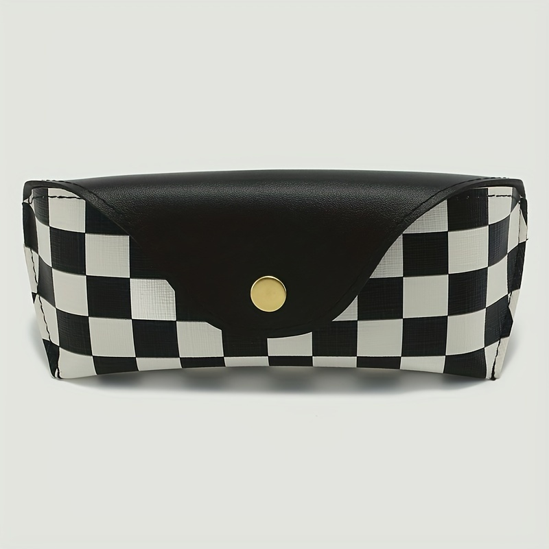 

Chic Checkered Leather Glasses Case - Compact, Eyewear Holder With Snap Closure For Women