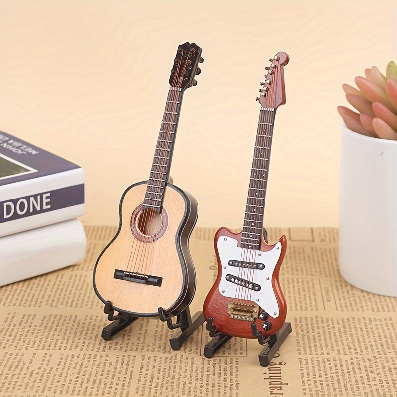 

1:6 Scale Wooden Electric Guitar Model With Stand - Perfect Miniature Instrument For Dollhouses, Ideal Christmas & Halloween Gift