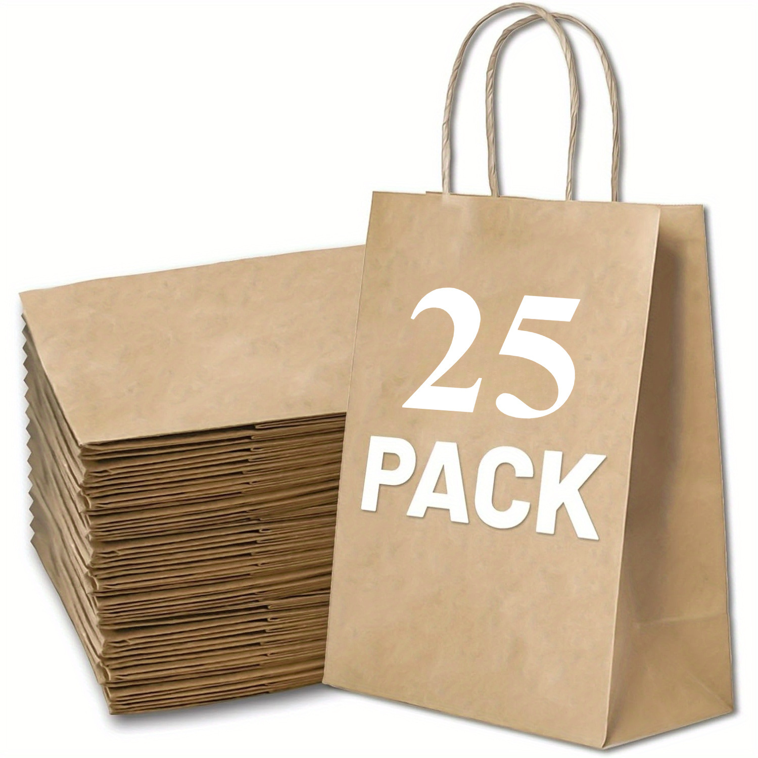 

25pcs Brown Paper Gift Bags With White "25" Print - 8.27"x5.9"x3.15" With Rope Handles - Ideal For Small Business, Christmas, Weddings, Lunch, Halloween Trick-or-treat, Small Gift Bags