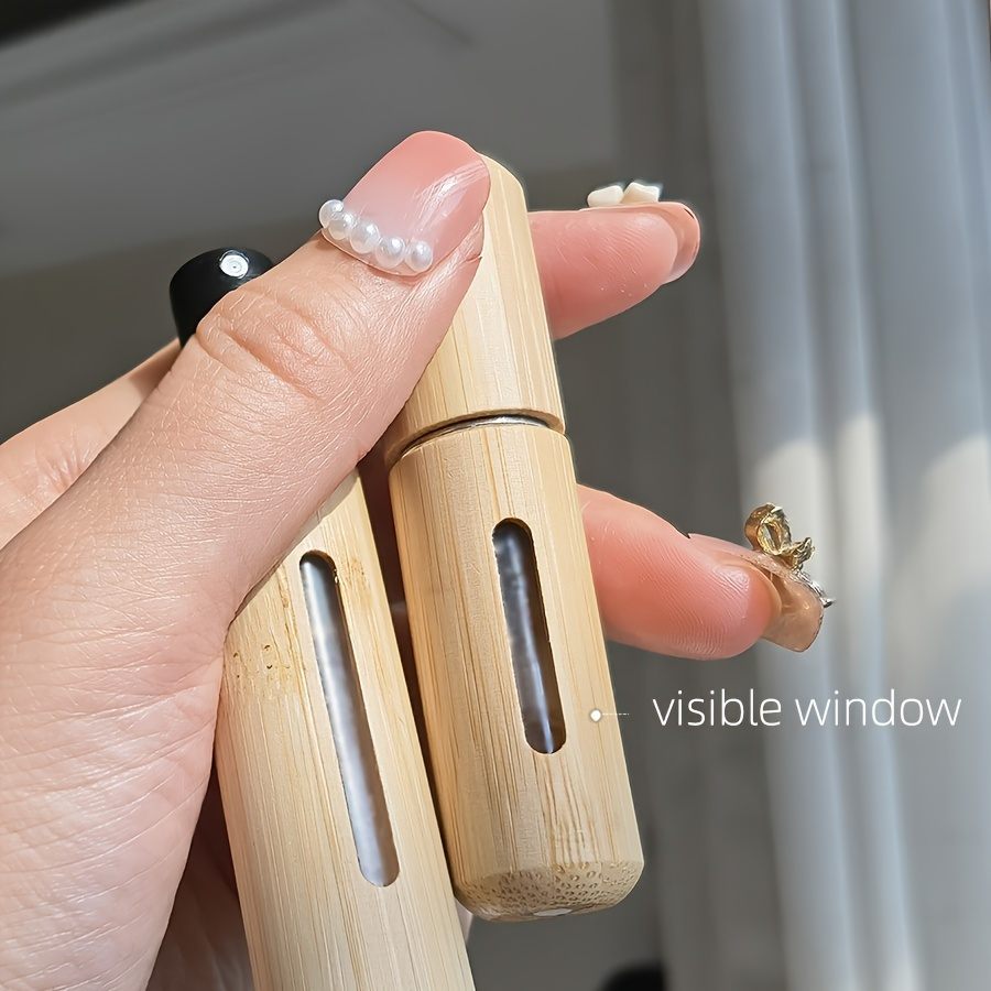 

1pc Bamboo Shell Perfume - Refillable Mini Spray Bottle With Window, 0.17oz & 0.27oz Portable Pocket-sized Dispenser For Travel & Outdoor Use, Hypoallergenic Plastic/wood Design