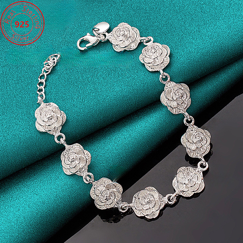 TEMU S925 Pure Silvery Rose Bracelet - Fashionable, Elegant, Luxurious Style, With Exquisite Silvery Jewelry - And Parties - Women's Fashion Charm Gift