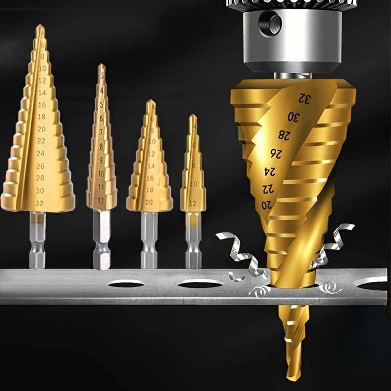 

3pcs Titanium-coated Steel Step Drill Bit Set For Wood & Metal - Drilling Power