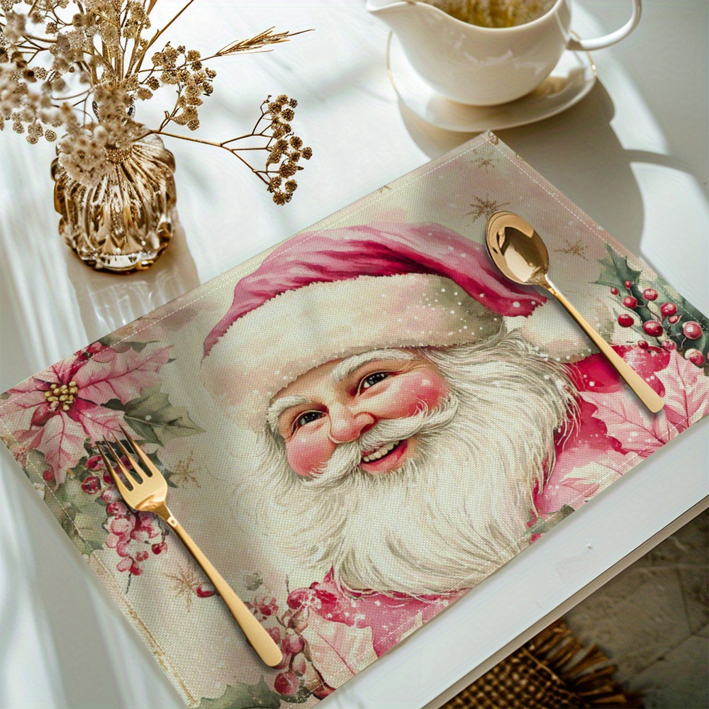 

4pcs Set Setting, Christmas Placemats - Washable Polyester Table Mats For Holiday Dining Decor Holiday Decorations, Best For Christmas