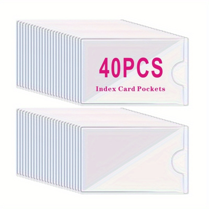 

40-pack Self-adhesive Index Card Pockets With Top Opening - Clear Pvc Label Pouches With Stick-on Back, For Office, School, And