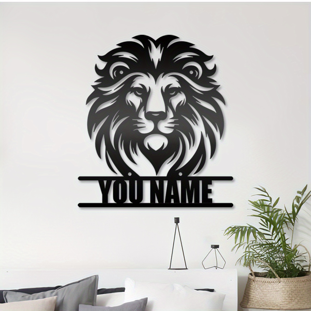 

2D Une pièce d'art en métal avec tête de lion personnalisée, comportant un panneau de nom de lion personnalisé, pour la décoration de et l'embellissement du mur.