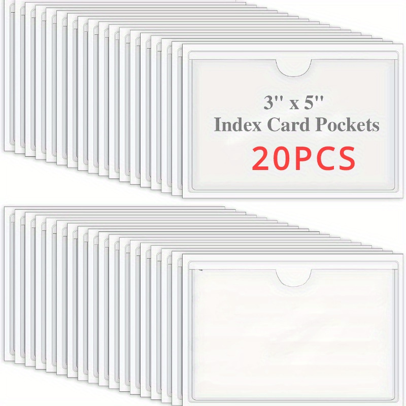 

20pcs Adhesive Pvc Index Card Holders, 3x5 Inch Sleeves With Top Opening For Easy - Organizing Storage Bins, Classroom, Office & Home Use