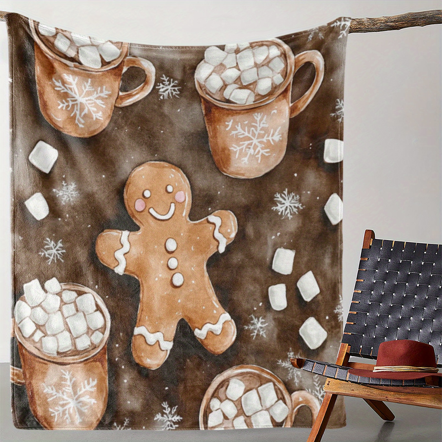 

Vintage Gingerbread Man And Print Flannel Throw Blanket - Soft, Warm, And Comfortable For Sofa, Bed, Car, Office, Camping, Travel - Knitted Polyester Blanket - Ideal Gift For All