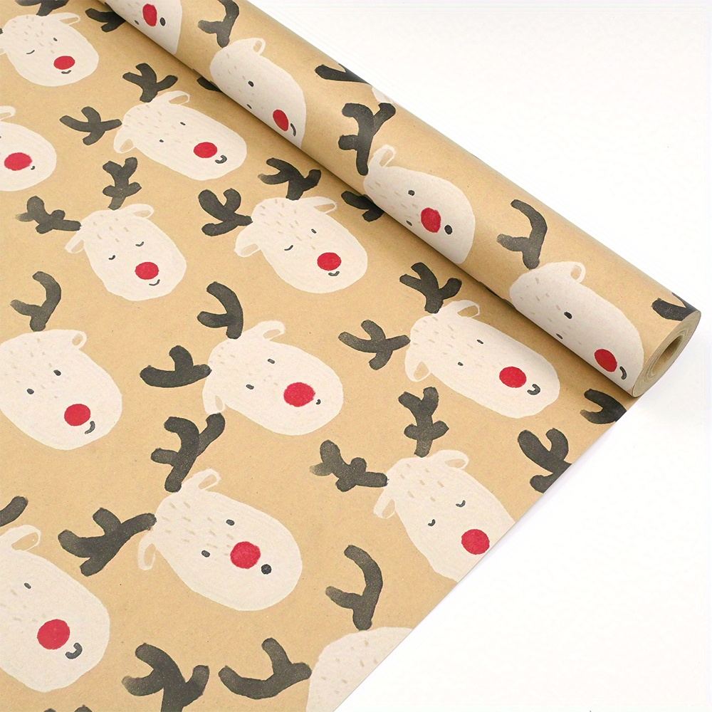 

Deer Head Christmas Wrapping Paper Roll - 17" X 590" Kraft Paper For Gift Boxes, Birthday & Holiday Party Decorations, Best For Christmas