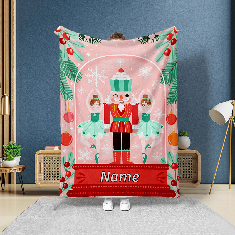 

1pc Custom Name Blanket With Christmas Nutcracker Ballerina Print - Personalized Ideal Gift For Birthdays, Christmas, Halloween , Office , Camping, Travel - Contemporary Style With Theme - All