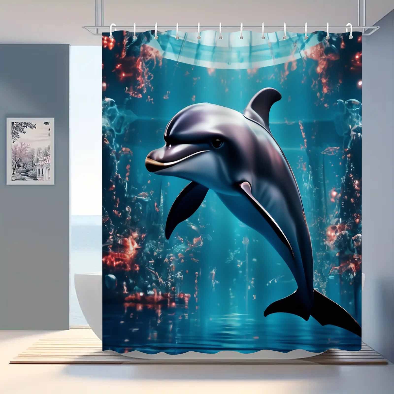 

1pc Shower Curtain - High-end Waterproof & Bathroom Decor, Vibrant Marine Animal Design With Hooks, Polyester Fabric For Modern Bathrooms, Bathroom Decor And Accessories