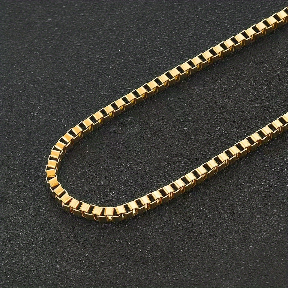 2mm-45/55cm/1pc 18k Gold-plated Super Textured Square Box Chain For Men And Women, Suitable For Gifting/daily Wear/washable