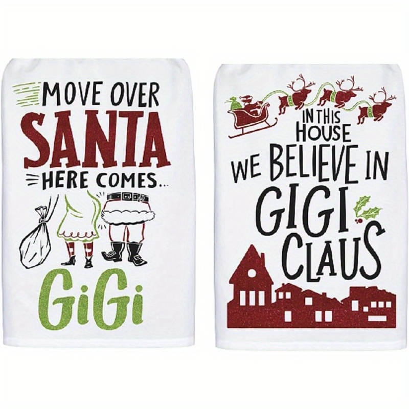 

2pcs Christmas Kitchen Towel Set, Cartoon Santa & Claus Design, Super Polyester Dish Cloths, Machine Washable, 18x26 Inches