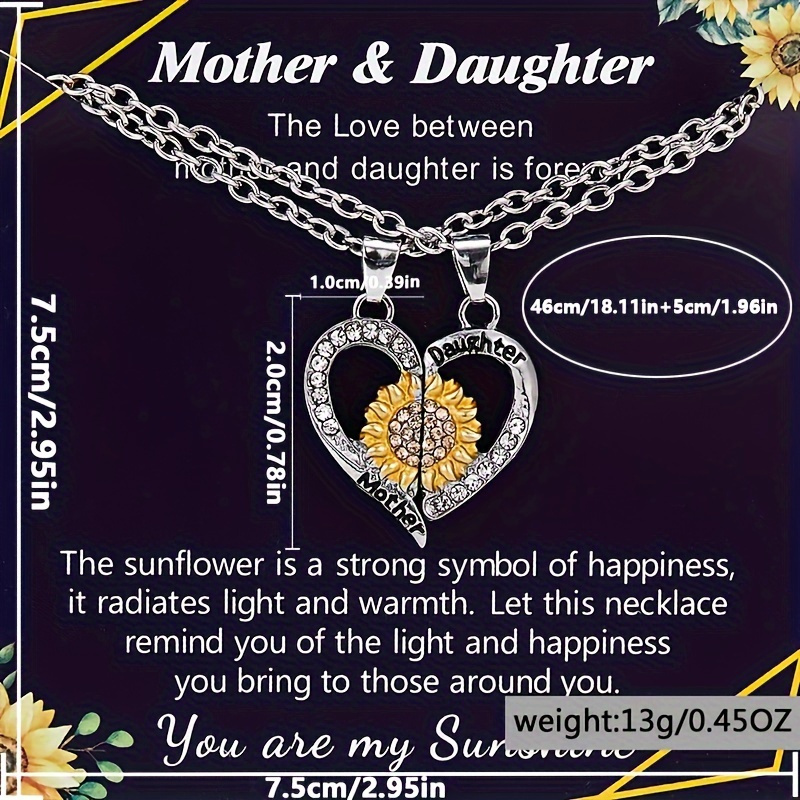 TEMU 2 Sunflowers Love Pendant Necklace Gift For Mom Necklace Gift