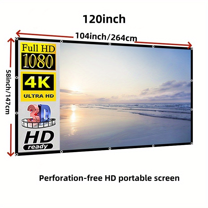 

4k 84//120/150 Inch 3d 16:9 Portable Foldable Projection Screen, Projector Screen, Full Model Projectors For Indoor And Outdoor, Movie Projector, Gaming Monitor