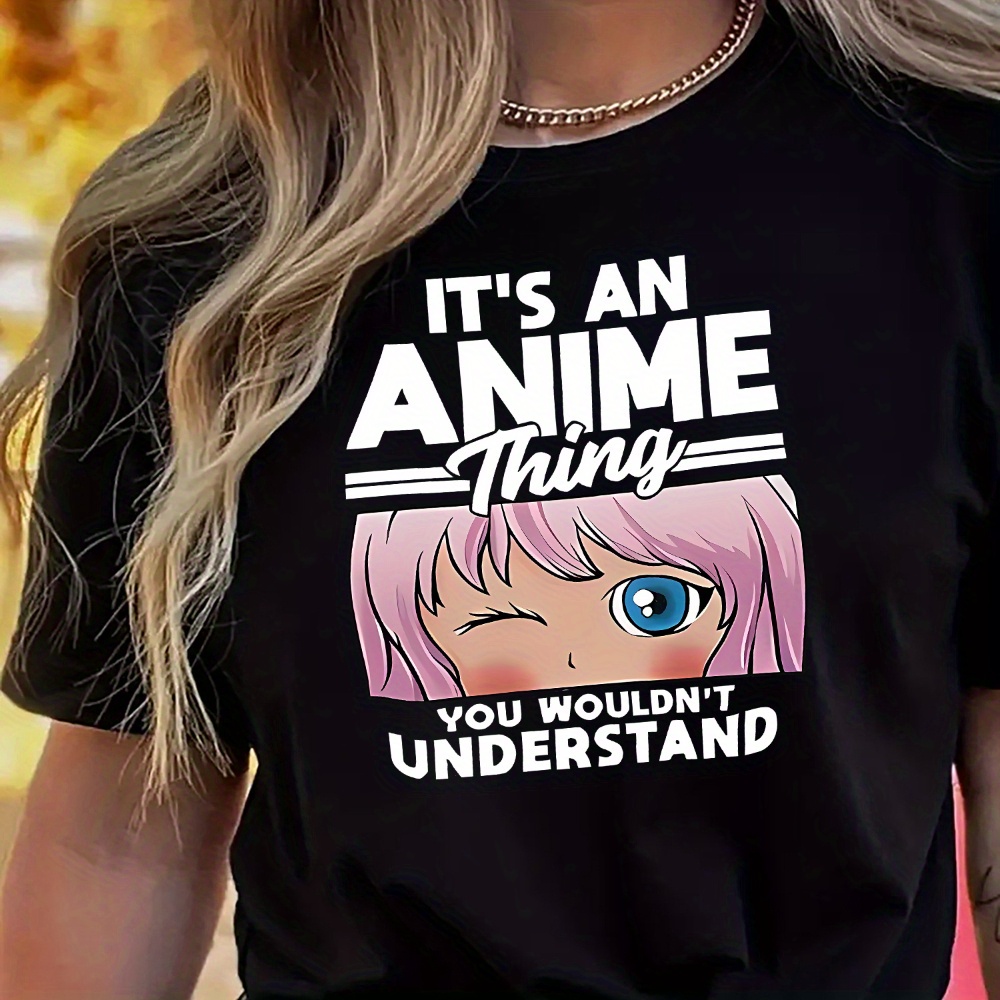 

Women's Short Sleeve T-shirt, Anime Cartoon Pattern, Casual Round Neck Sports T-shirt, Women' Top, Comfortable And Soft, Regular Style, Suitable For All