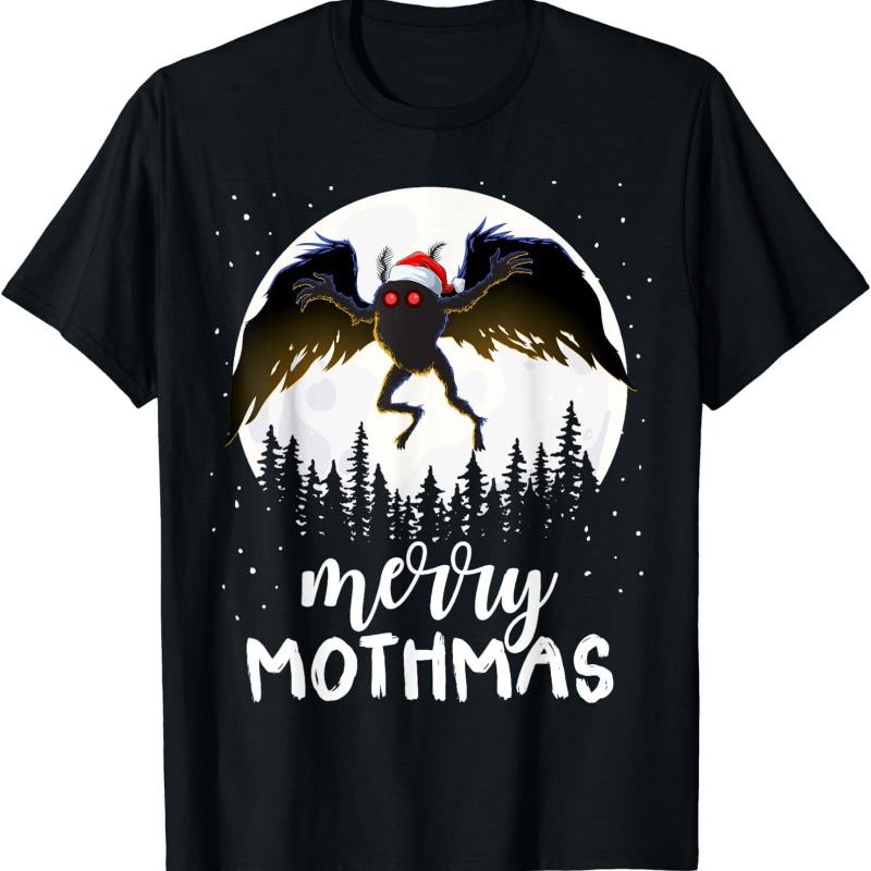 

Christmas Mothman Merry Mothmas Creepy Print T-shirt, Tops Short Sleeve, Short Sleeve Tee, Men', Crew Neck Tee, , Breathable, Moisture Wicking, Casual Summer Tee