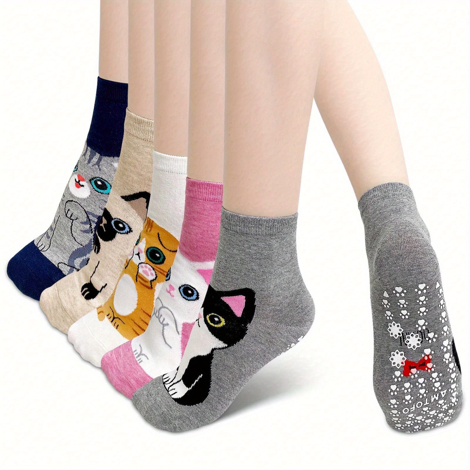 

Non Slip Socks For Women Grip Socks Novelty Cat Non Skid Socks Ladies Funny Anti Slip Socks 5 Pairs Sports