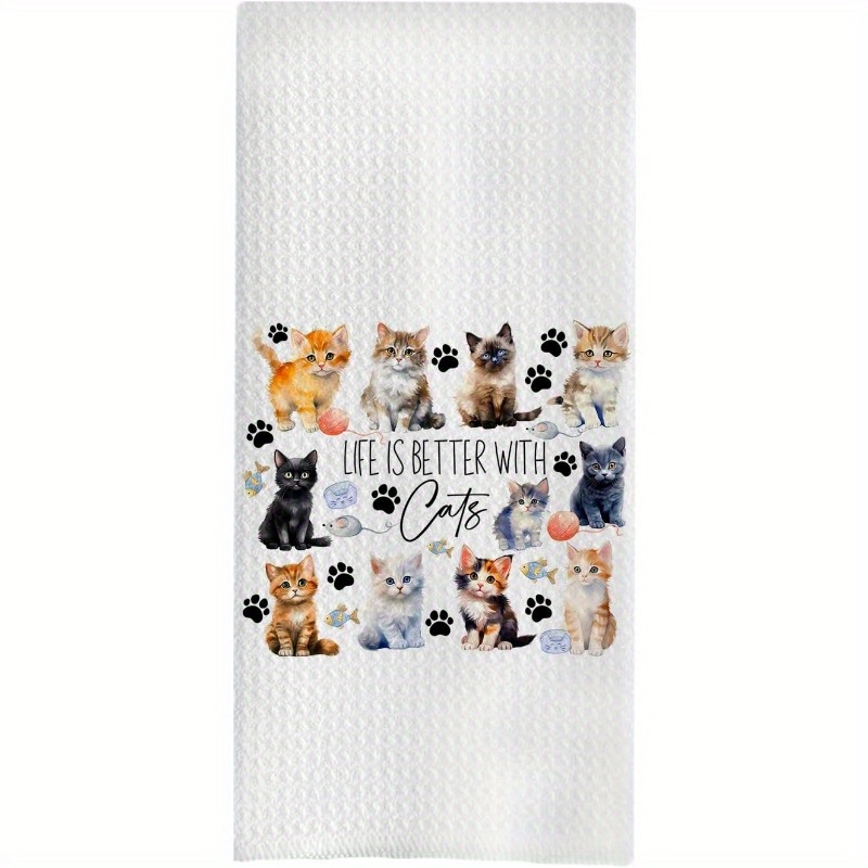 

Super Soft Polyester Kitchen Towel - 1 Piece Set, Woven Cat Themed Dish Cloth, Modern Cartoon Cats Design, Machine Washable Hand Tea Towel Gift For Cat Lovers, 18x26 Inches Oblong Shape