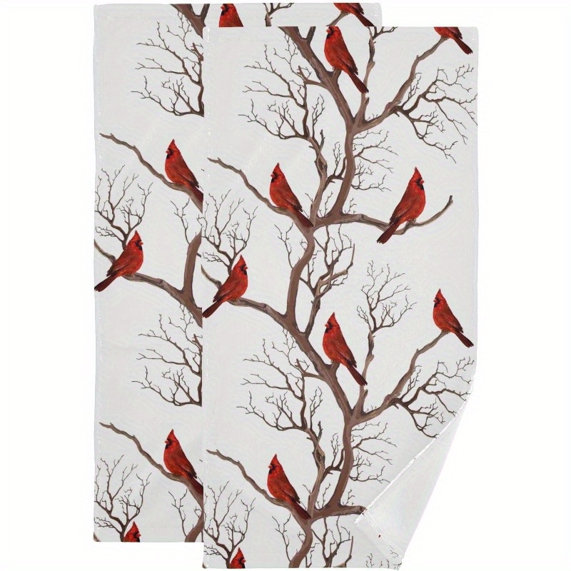 

2-pack Bird Winter Polyester Hand Towels, Super Machine Washable Decorative Kitchen Towels For Home, Hotel, Spa, Gym - 18x26 Inches