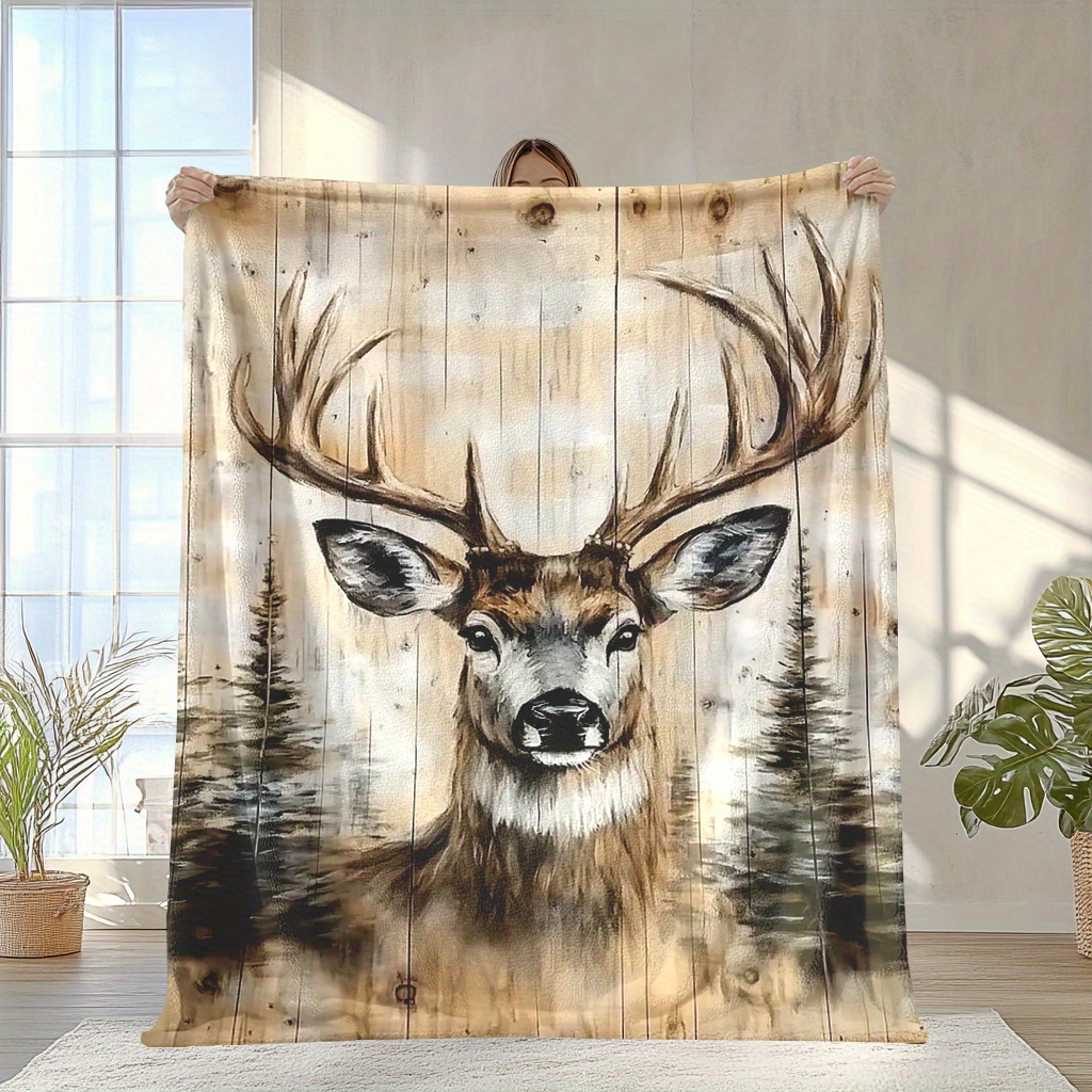 

Couverture en Flanelle Rétro et Confortable avec Cerfs & Antlers - Douce, Chaude et Polyvalente pour les Siestes, le Camping, les et la Décoration de - Cadeau pour Toutes les