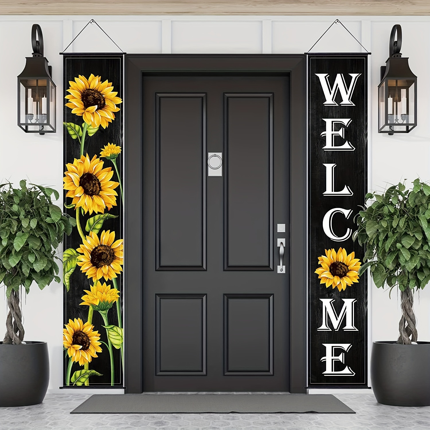 

2d Door Banner Set/ 2pcs, Sunflower Hanging Banners Welcome Porch Banners Flags Fall Door Banners Flag Summer Hanging Banner For Front Door Garden Home Yard Sunflower Party Decorations Black