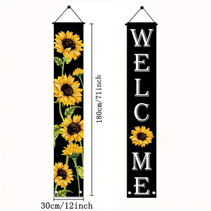 TEMU 2d Door Banner Set/ 2pcs, Sunflower Hanging Banners Spring Summer Welcome Porch Banners Flags Fall Door Banners Flag Summer Hanging Banner For