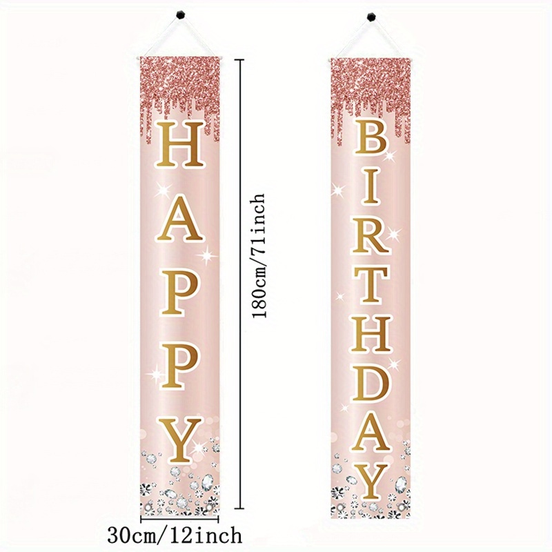 TEMU 2d Door Banner, 1 Pair, Golden Happy Birthday Door Banner - Perfect Porch Sign For Women, And Special Occasions - 21st, 30th, 40th, 50th, And