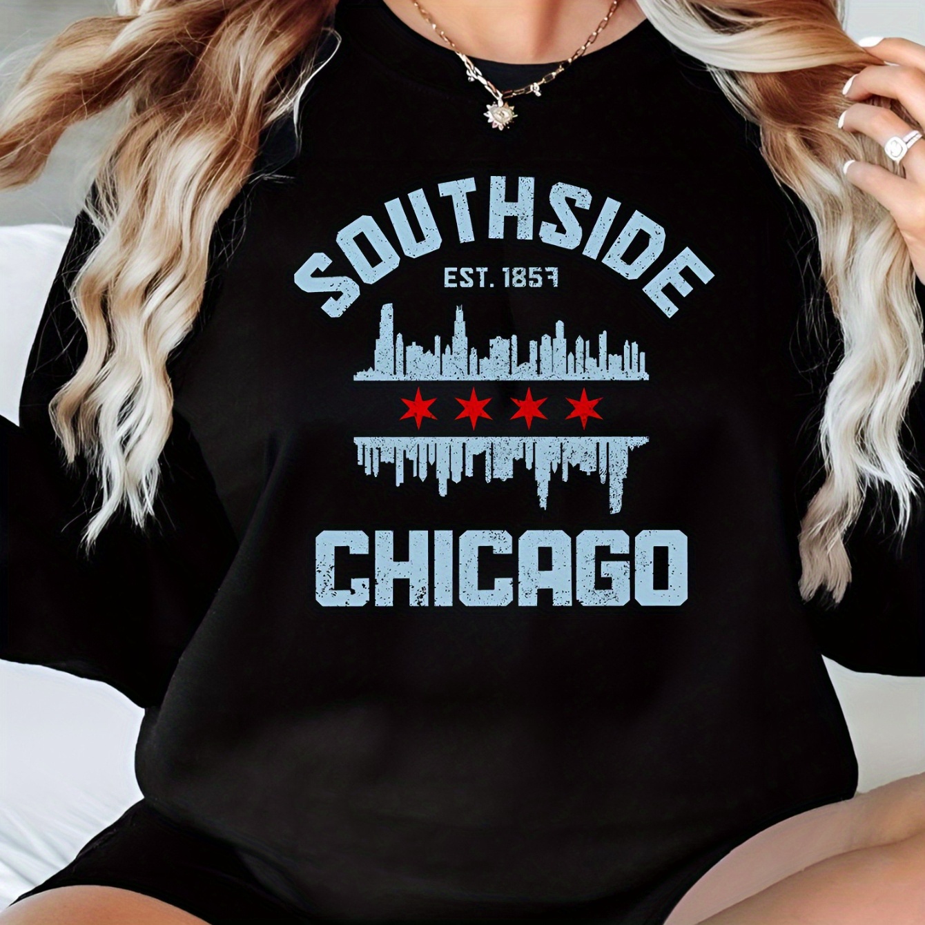

Women's Casual Long Sleeve Sweatshirt, City , Round Neck Pullover, Polyester, Fashion Hoodie,
