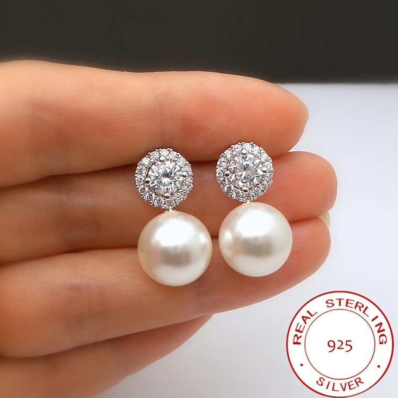 

Hypoallergenic Stud Earrings With Pearl & Zirconia Inlaid Elegant Vintage Style For Women Party Earrings