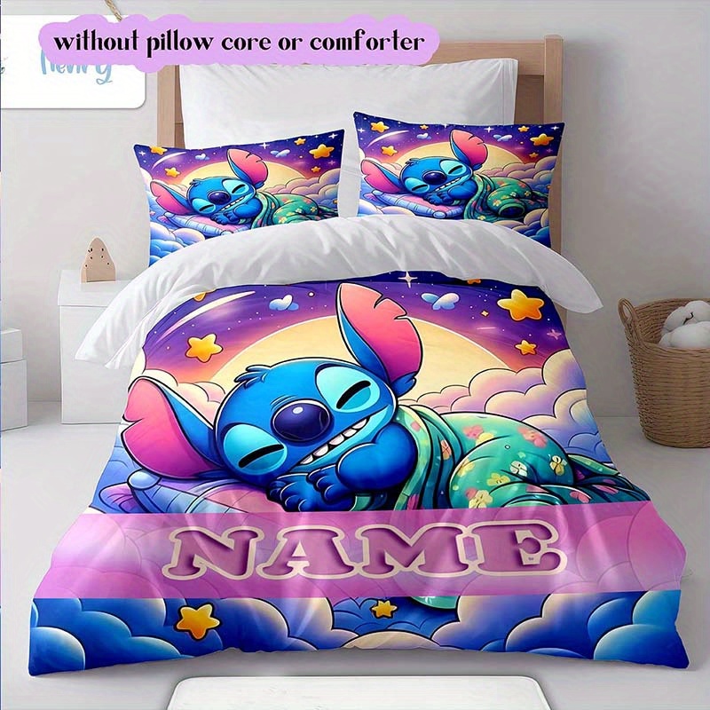 

Custom 3d Name Stitch Cartoon Duvet Cover Set - Soft Polyester, Fade-resistant Bedding For All - Includes 1 Duvet Cover & 2 Pillowcases (no Insert)