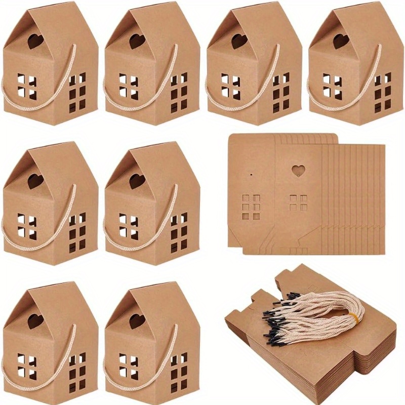 

Thirty House-shaped Gift Boxes, Made Of 3x3x3 Inch Wooden Kraft Paper And Cardboard, Suitable For Weddings, Parties, Birthdays, And Events.