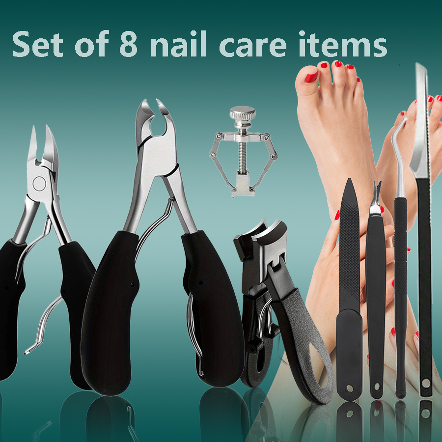 

8pcs Professional Nail Clipper Set For & Ingrown Toenails - Curved Blades, Stainless Steel, Includes File - Ideal For Seniors & Adults, Toe Nail Clippers