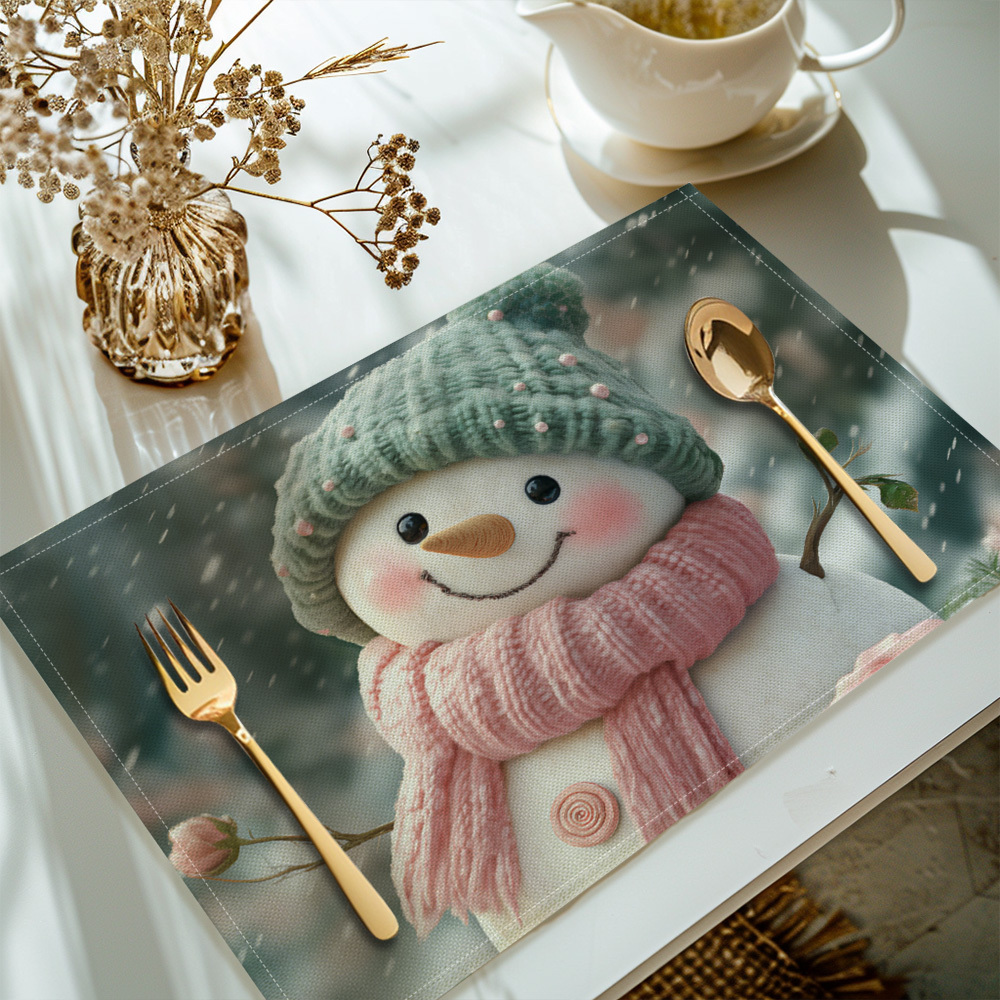 

[] 4pcs, Christmas Snowman Printed Placemats, Set Of 4 Table Mats, Washable Placemats For Kitchen Dining Table Decoration