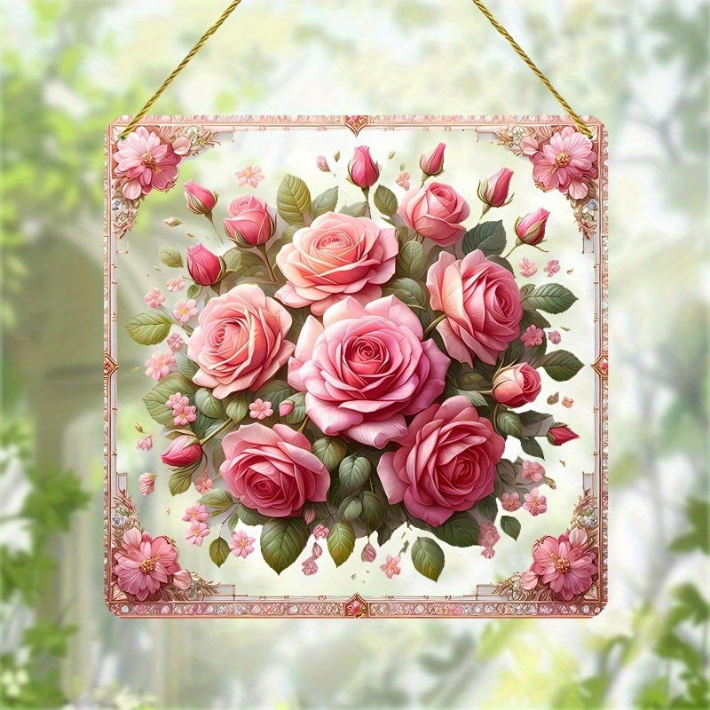 

1pc Amazing Rose Square Sun - Acrylic Plaque Wall Art With Effect, Suitable For Indoor Outdoor Decoration, Floral Decoration For Farmhouse, Unique Birthday Gift For Girlfriend