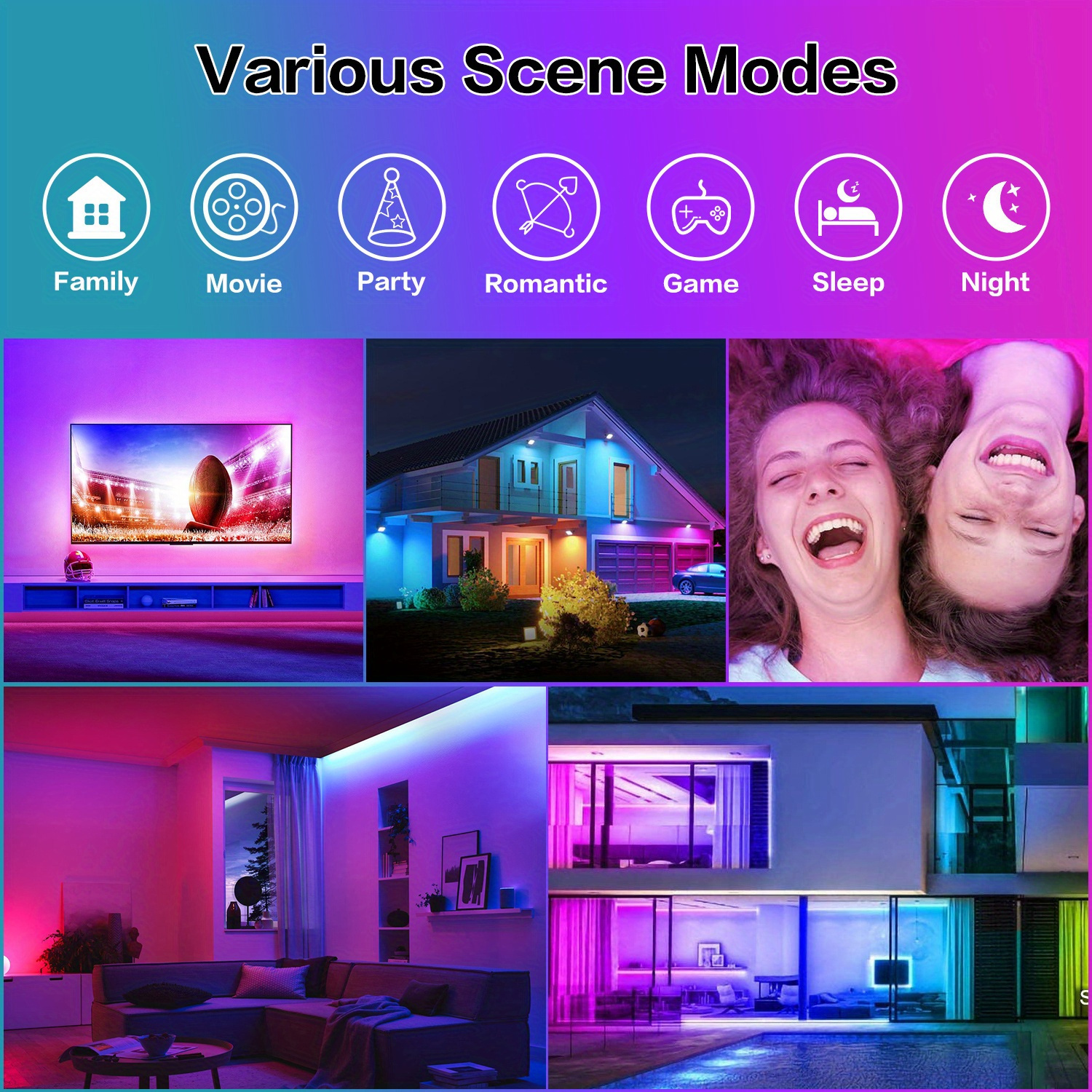 50ft smart rgb led strip lights usb powered music sync   control diy color   vibrant multicolor lighting for bedroom gaming room party decor gaming lights for bedroom
