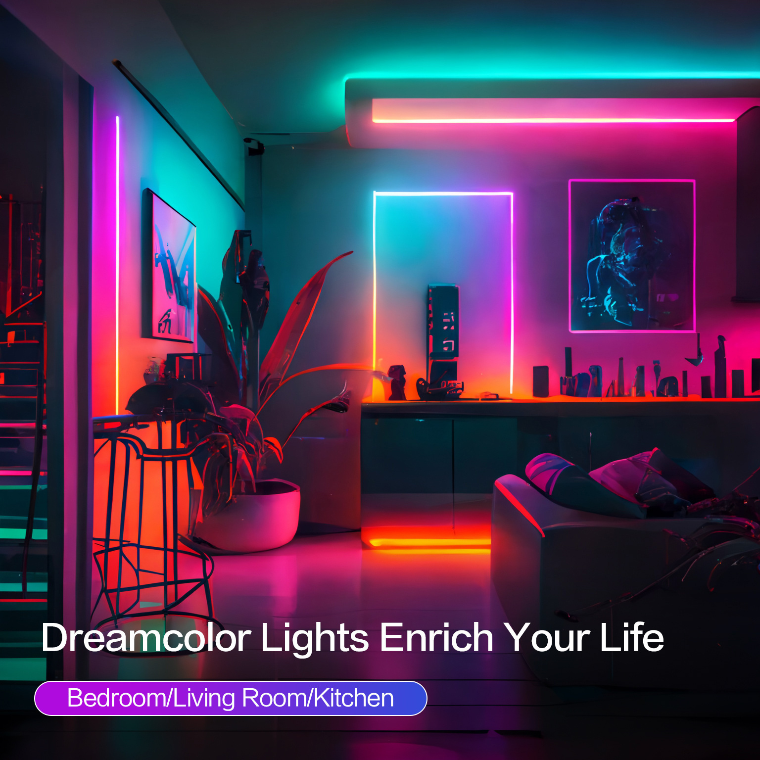 50ft smart rgb led strip lights usb powered music sync   control diy color   vibrant multicolor lighting for bedroom gaming room party decor gaming lights for bedroom