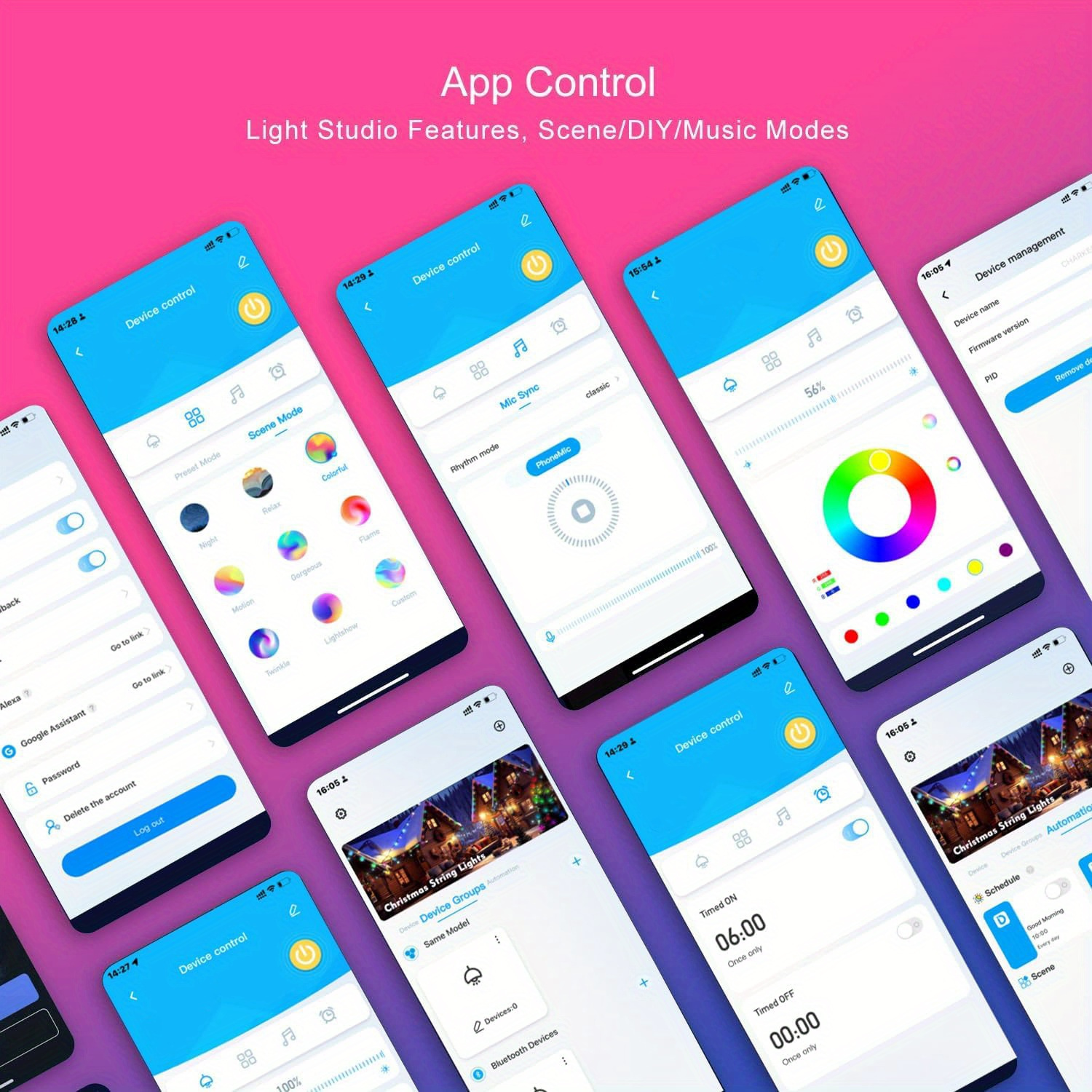 50ft smart rgb led strip lights usb powered music sync   control diy color   vibrant multicolor lighting for bedroom gaming room party decor gaming lights for bedroom