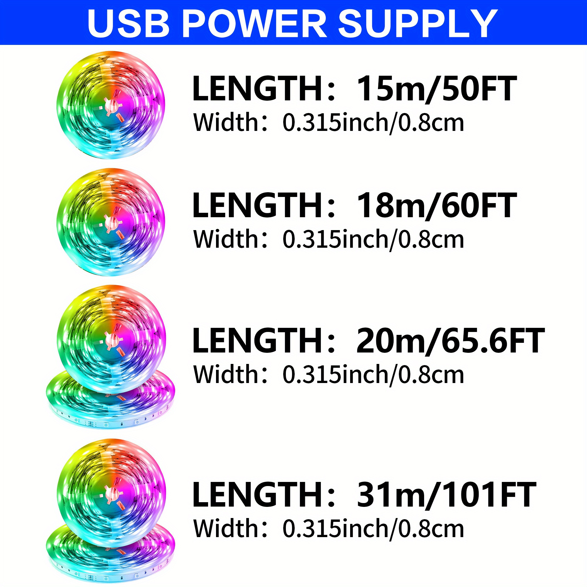 50ft smart rgb led strip lights usb powered music sync   control diy color   vibrant multicolor lighting for bedroom gaming room party decor gaming lights for bedroom