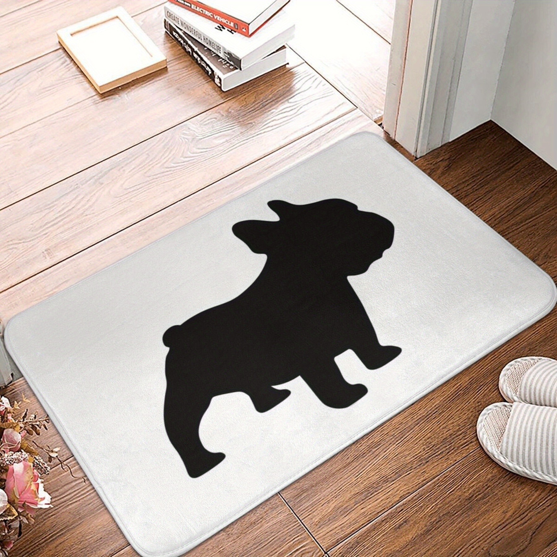 

French Bulldog Silhouette Doormat - Anti-slip, Machine Washable Polyester Rug For Home Decor, Living Room & Christmas Welcome, Christmas Decor