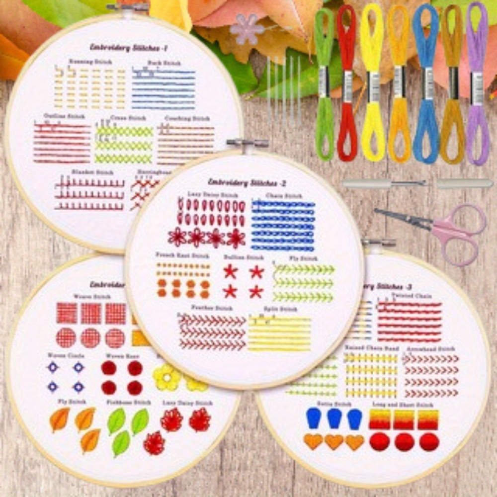 

4-set Beginner Embroidery Kit With Patterns - , Needles, Scissors & Instructions - Ideal For Christmas & Halloween Crafts