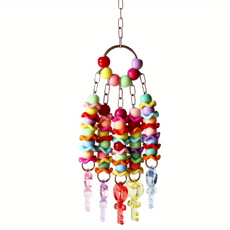 TEMU Colorful Beaded Parrot Chew Toy - Plastic Hanging Cage Accessory For Birds