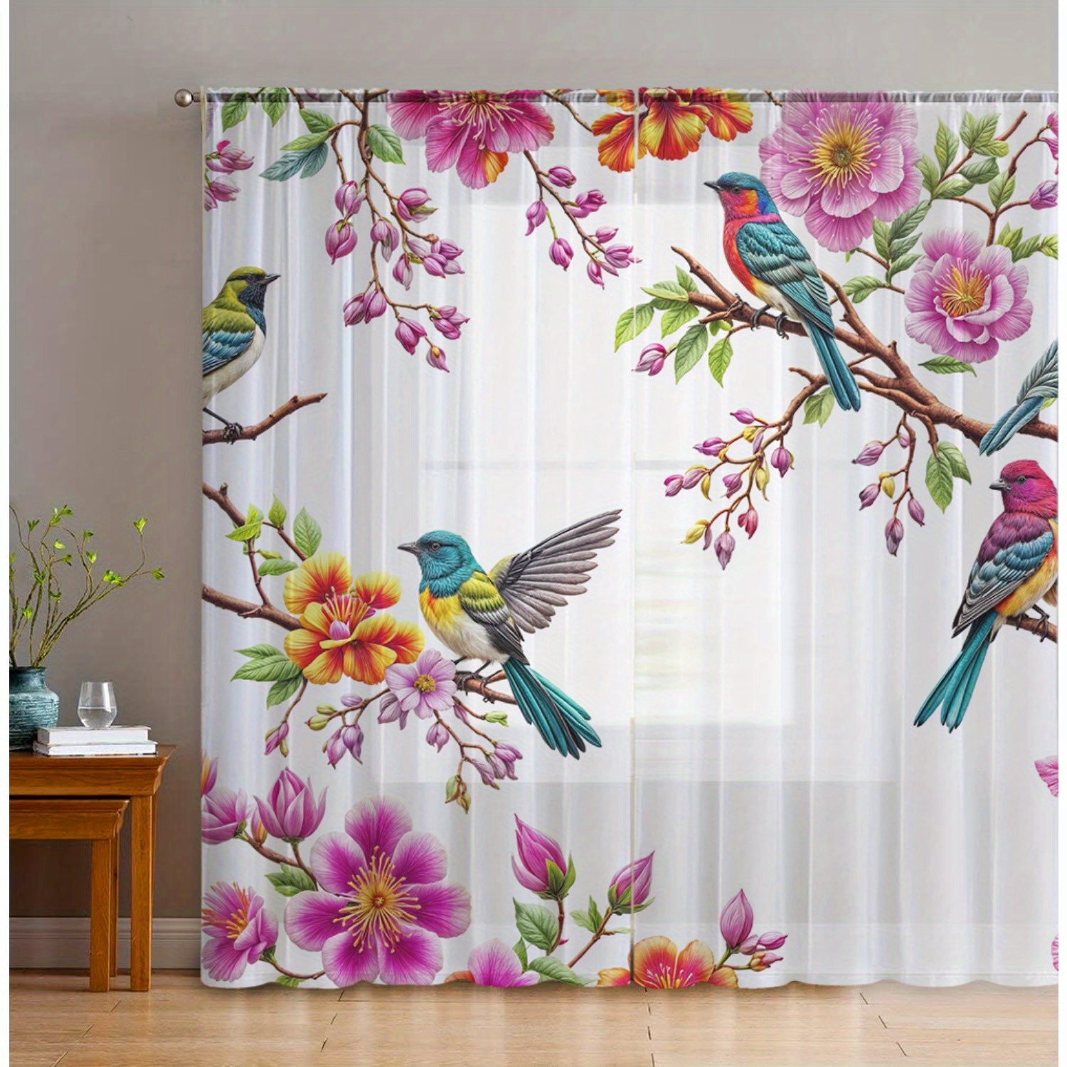 

2pcs Set Sheer Curtains - Rod For Easy Hanging, Kitchen, Cafe, Living Room, Dining, Balcony, Garden, Bedroom Decor, Curtains For Living Room