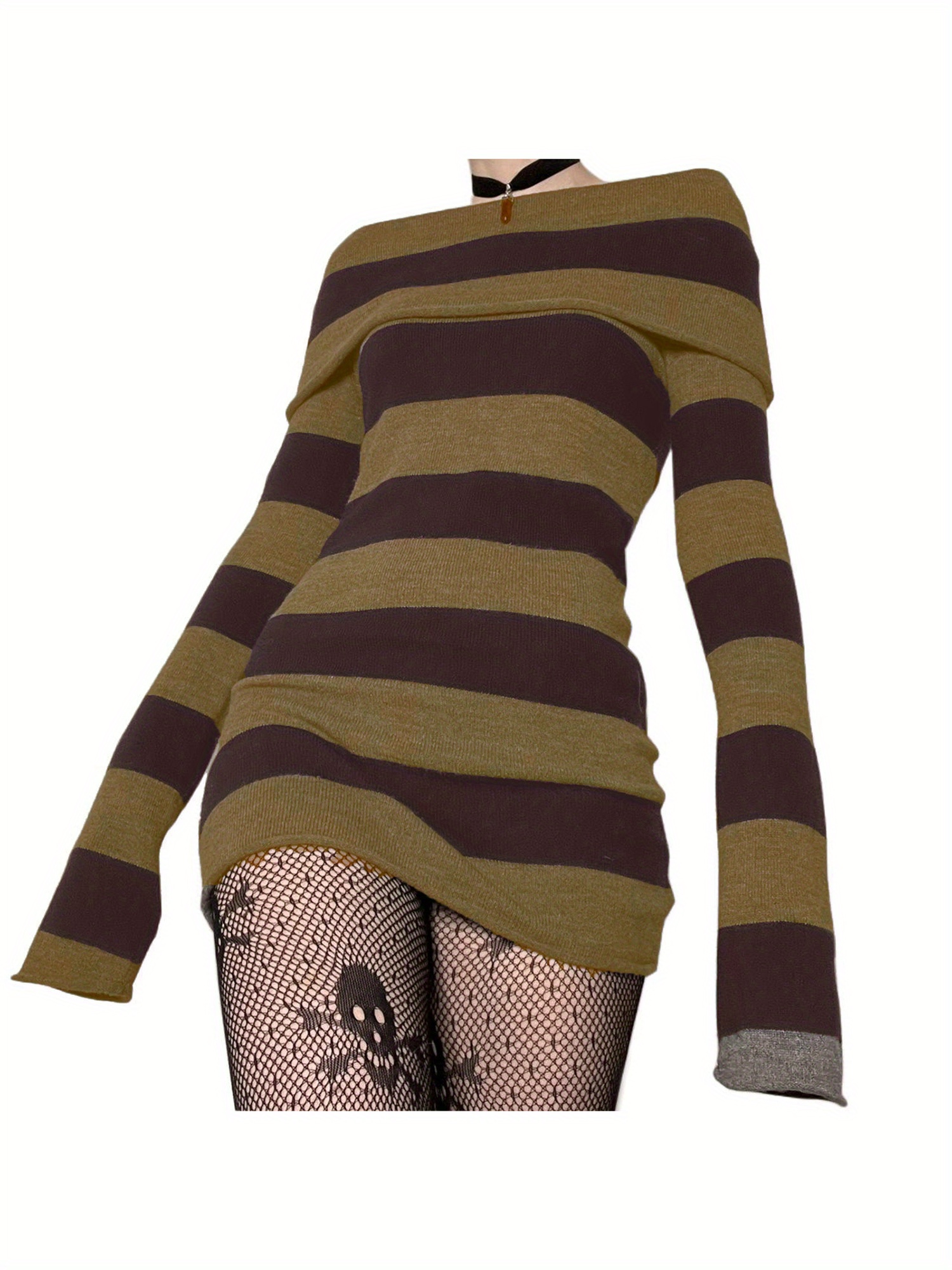 womens casual striped knit sweater dress long sleeve - Temu