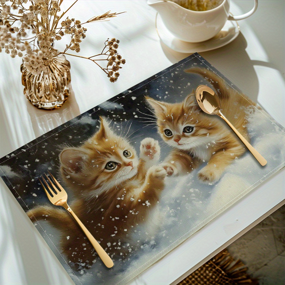 

4pcs Set Cat Placemats - , Washable Table For Dining &