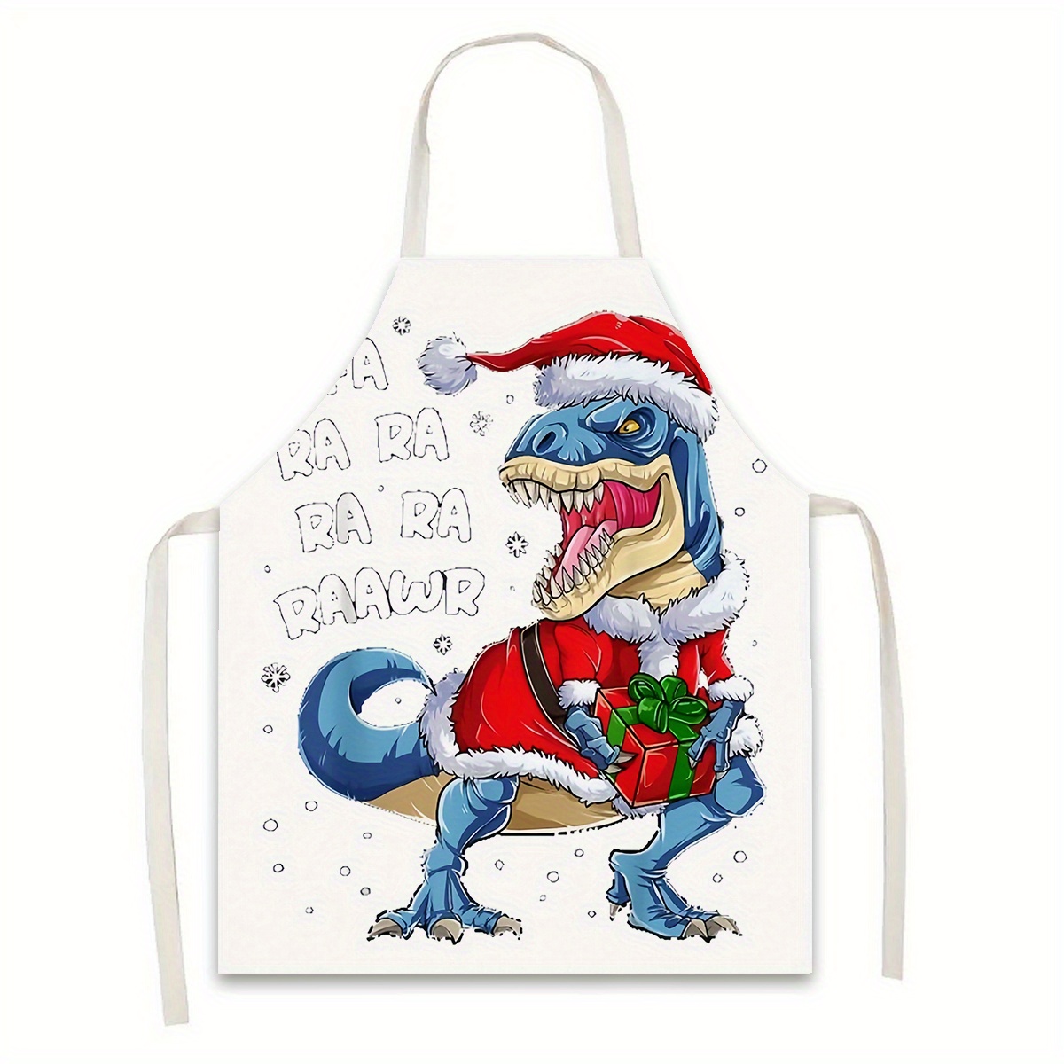 

Christmas Dinosaur Print Kitchen Apron - Polyester, Stain-resistant, Cooking, Baking & Gardening - Home Decor Gift