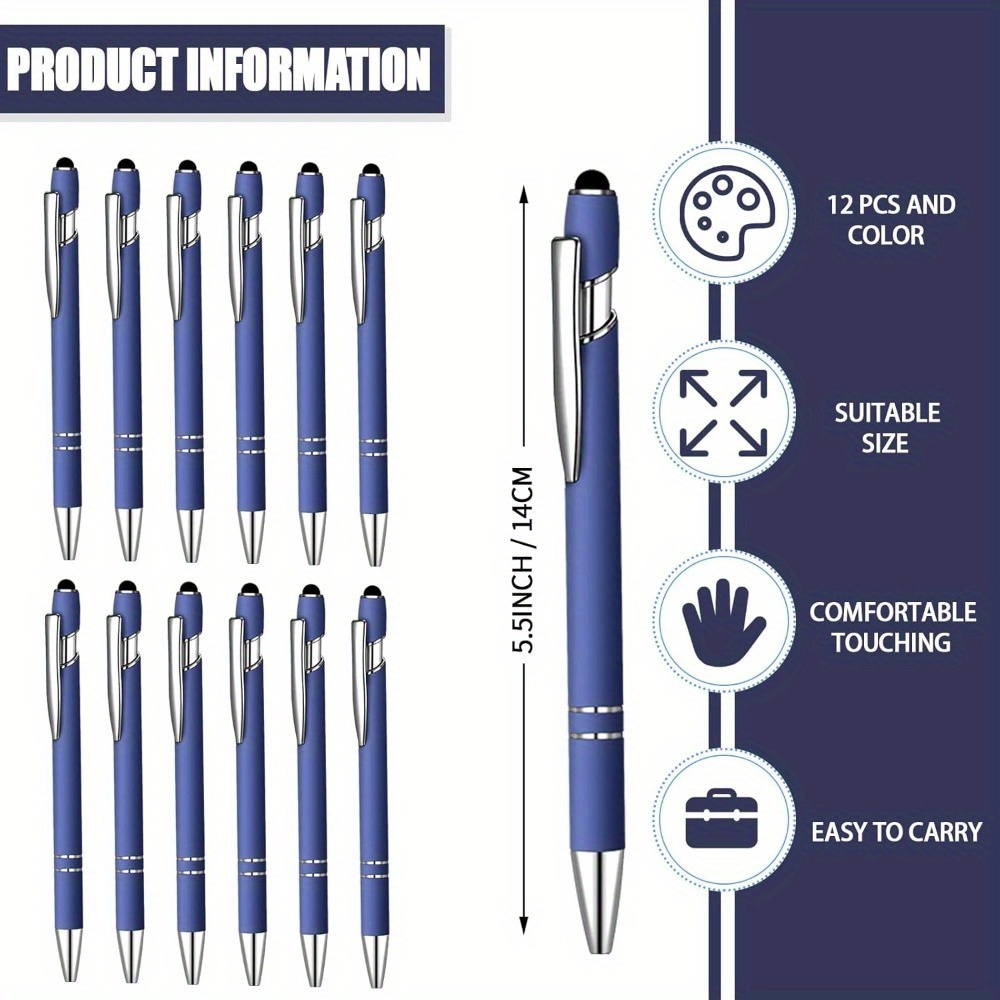 

12pcs/ Set Ballpoint Pen Set - Metal Retractable Neutral Pen With Touch Screen , Office Use