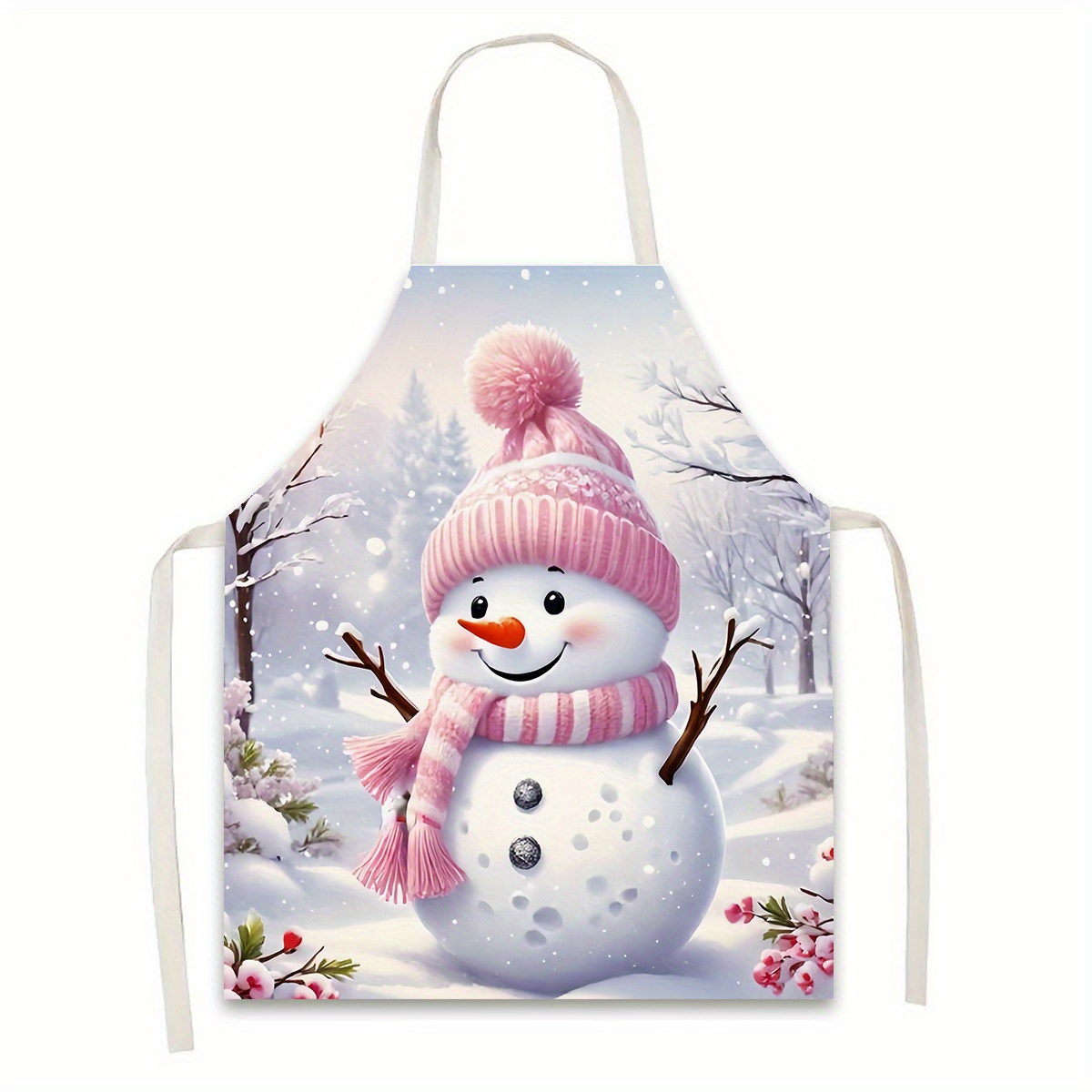 

Christmas Snowman Print Kitchen Apron - Polyester, Stain-resistant For Cooking, Baking & Gardening - Gift