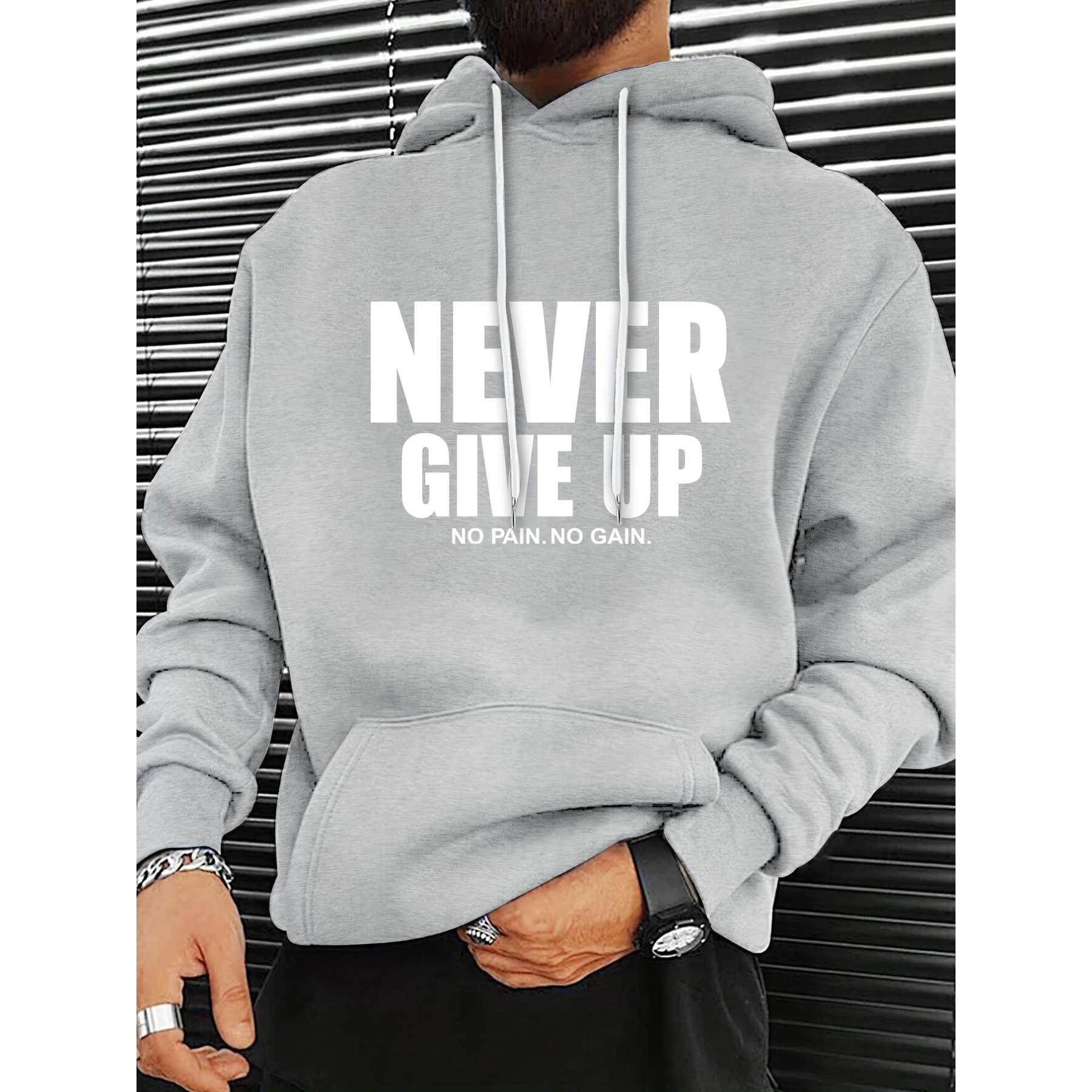 

Give Up Print Hoodie, Cool Hoodies For Men, Men's Casual Graphic Design Pullover Hooded Sweatshirt With Kangaroo Pocket Streetwear For Winter Fall, As Gifts